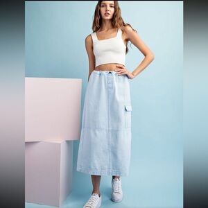 eesome Light Blue Denim Cargo Midi Skirt